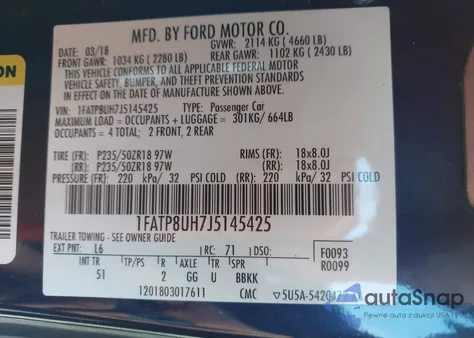 2018 Ford Mustang Ecoboost Premium из США, поврежденный, VIN 1FATP8UH7J5145425